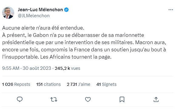 COUP D'ÉTAT AU GABON: MÉLENCHON ACCUSE MACRON D'AVOIR 